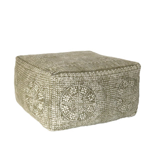 Homeroots Olive Green Patterned Rectangle Pouf  Cotton 393477