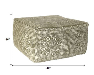 Homeroots Olive Green Patterned Rectangle Pouf  Cotton 393477