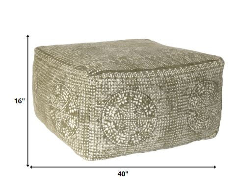 Homeroots Olive Green Patterned Rectangle Pouf  Cotton 393477