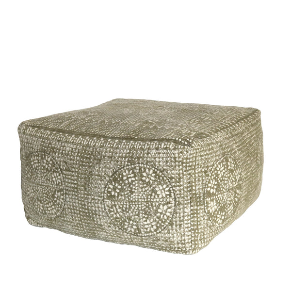 Homeroots Olive Green Patterned Rectangle Pouf  Cotton 393477