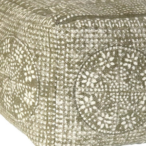 Homeroots Olive Green Patterned Rectangle Pouf  Cotton 393477