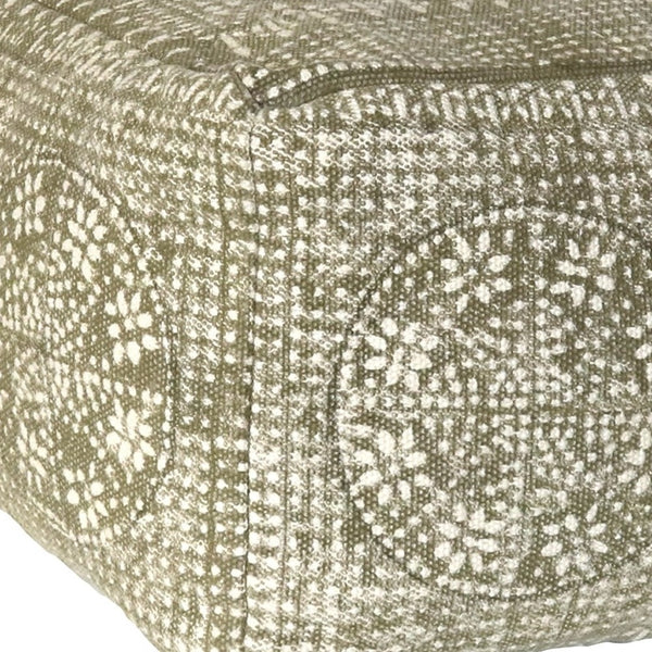 Homeroots Olive Green Patterned Rectangle Pouf  Cotton 393477