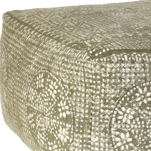 Homeroots Olive Green Patterned Rectangle Pouf  Cotton 393477