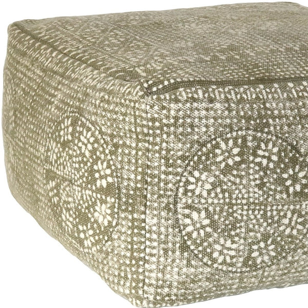 Homeroots Olive Green Patterned Rectangle Pouf  Cotton 393477