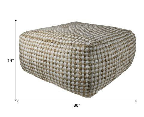 Homeroots Natural Hemp Dotted Rectangle Pouf  Hemp 393478