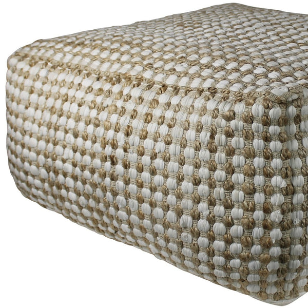 Homeroots Natural Hemp Dotted Rectangle Pouf  Hemp 393478