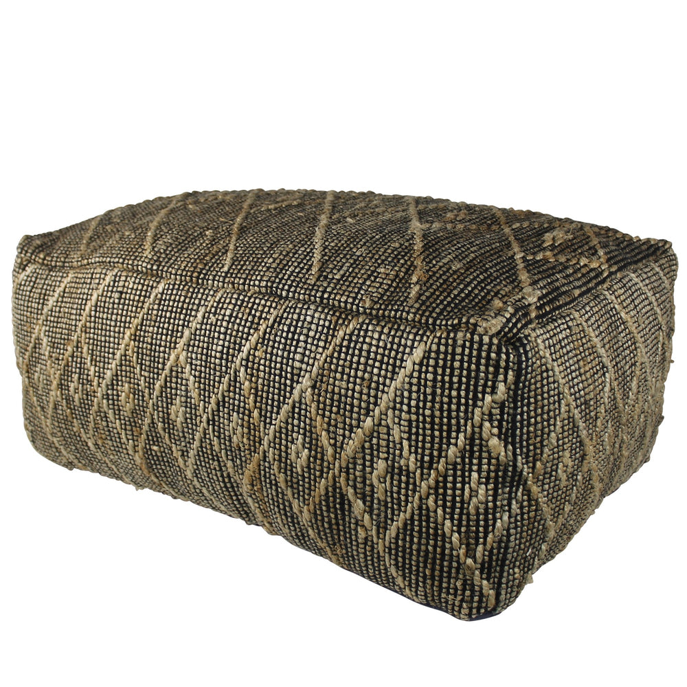 Homeroots Black Hemp Textured Rectangle Pouf  Hemp 393479
