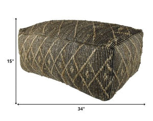 Homeroots Black Hemp Textured Rectangle Pouf  Hemp 393479