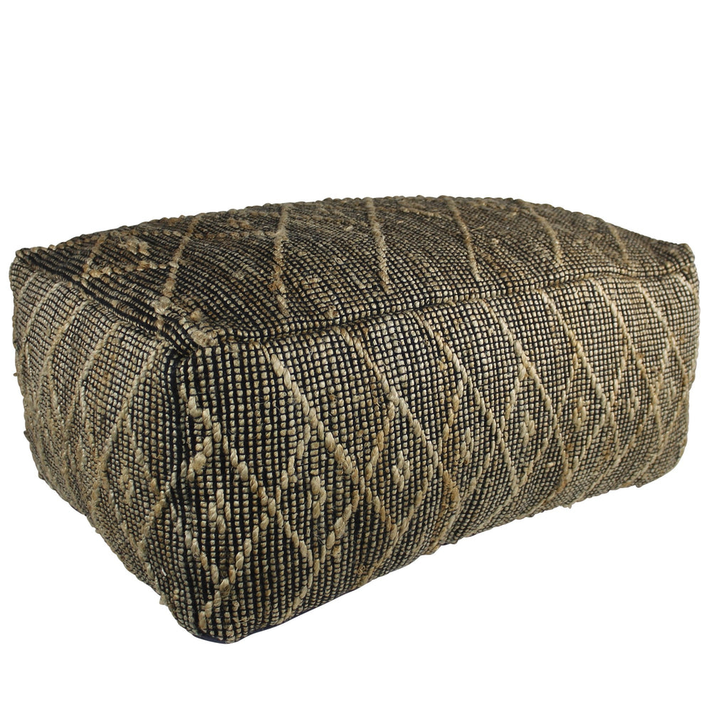 Homeroots Black Hemp Textured Rectangle Pouf  Hemp 393479