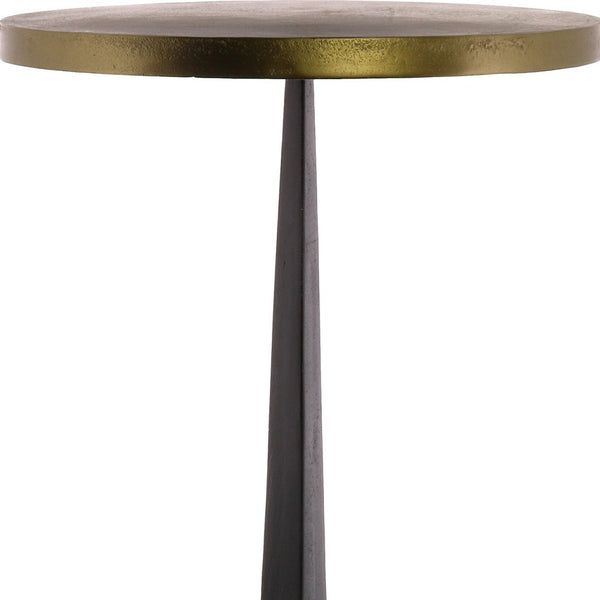 Homeroots 21" Black And Antiqued Bronze Distressed Iron Round End Table   393491