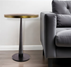 Homeroots 21" Black And Antiqued Bronze Distressed Iron Round End Table   393491