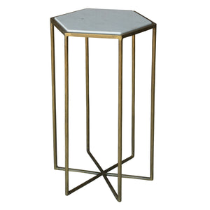Homeroots 24" Brass And White Iron Round End Table   393495