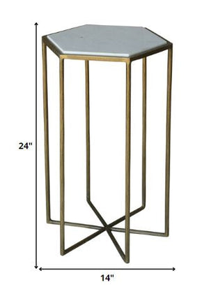 Homeroots 24" Brass And White Iron Round End Table   393495