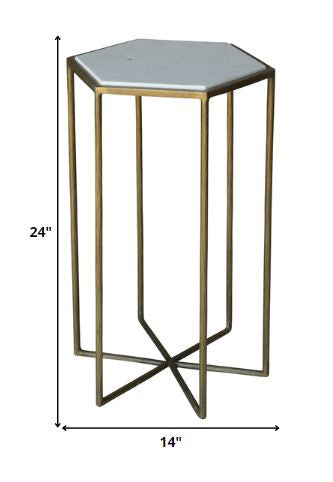Homeroots 24" Brass And White Iron Round End Table   393495