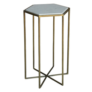 Homeroots 24" Brass And White Iron Round End Table   393495