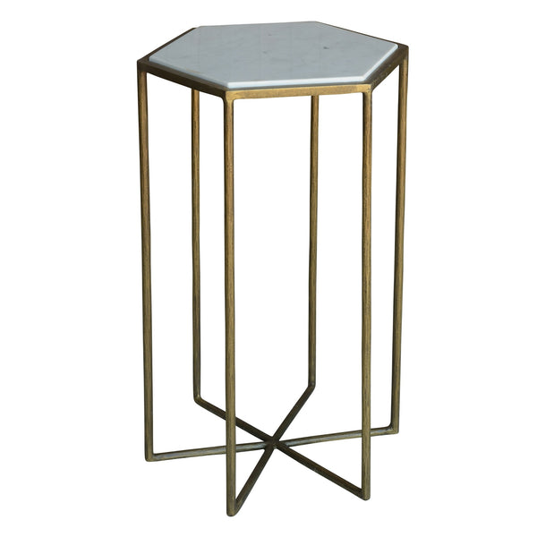 Homeroots 24" Brass And White Iron Round End Table   393495