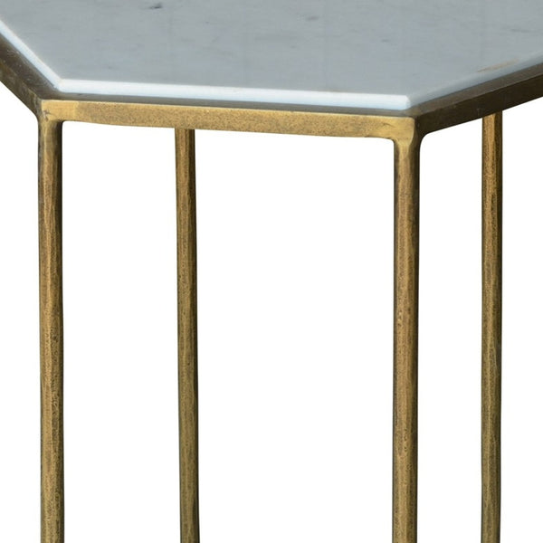 Homeroots 24" Brass And White Iron Round End Table   393495