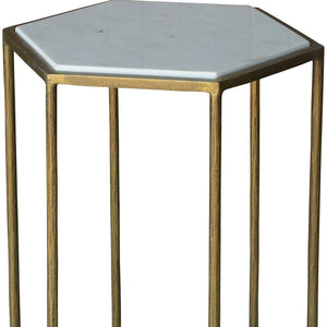 Homeroots 24" Brass And White Iron Round End Table   393495