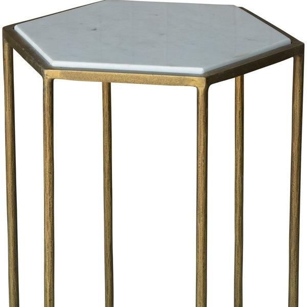 Homeroots 24" Brass And White Iron Round End Table   393495