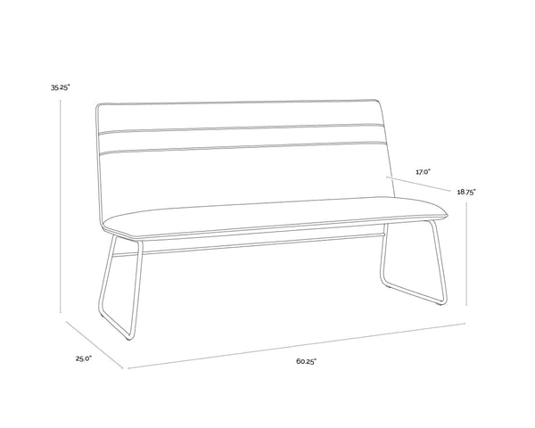 Sunpan HUXLEY Banquette in Hazelnut Faux Leather - Mid-Century Modern Design for Stylish Seating Solutions 109150