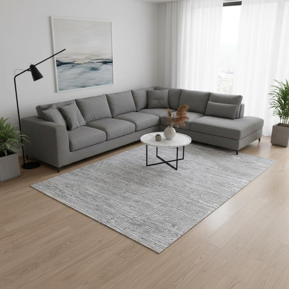HomeRoots 7' Gray and Ivory Striped Power Loom Area Rug - Soft, Durable, and Perfect for Any Room Décor 8' x 11' 393516