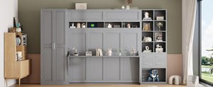 English Elm Queen Murphy Wall Bed Cabinet System with Wardrobe Drawers and Shelving in White Mdf LP000384AAE