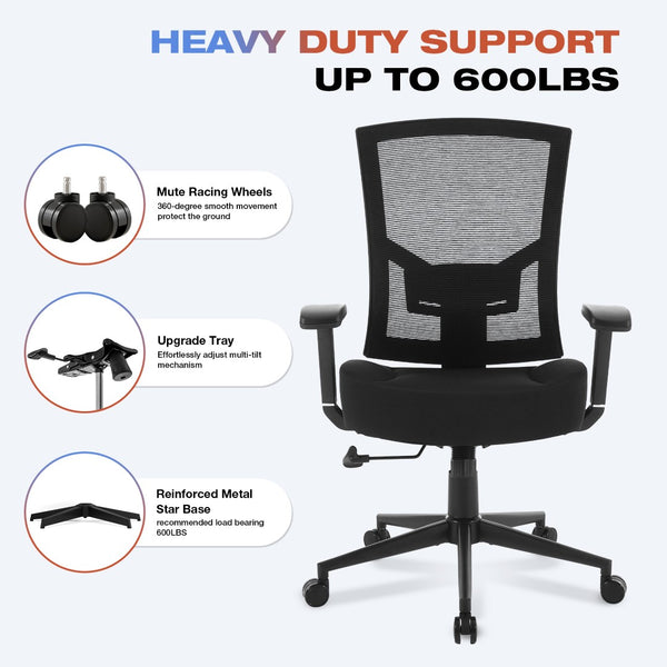 English Elm Big and Tall Ergonomic Mesh Chair 600lb Capacity Lumbar Support Memory Foam Seat W1521P483028