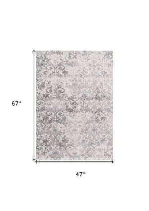 Homeroots 4' X 6' Gray And Ivory Toile Power Loom Area Rug  Polyester 393546