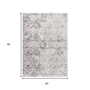 HomeRoots 4' Gray and Ivory Toile Area Rug - Timeless Elegance with Plush Comfort for Any Living Space 5' X 8' 393547