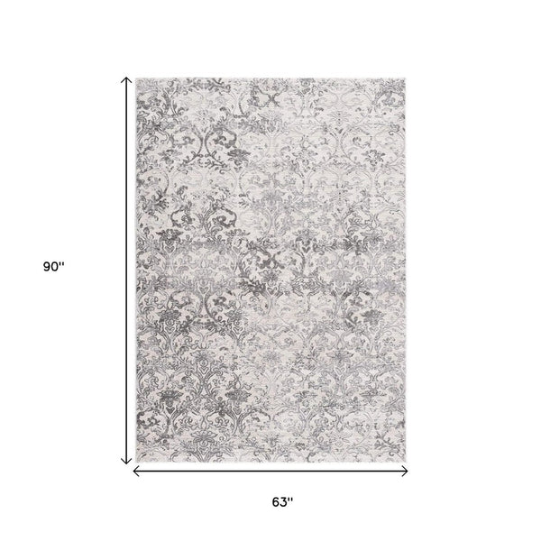 HomeRoots 4' Gray and Ivory Toile Area Rug - Timeless Elegance with Plush Comfort for Any Living Space 5' X 8' 393547