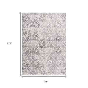 HomeRoots 4' Gray and Ivory Toile Area Rug - Timeless Elegance with Plush Comfort for Any Living Space 7' X 10' 393548