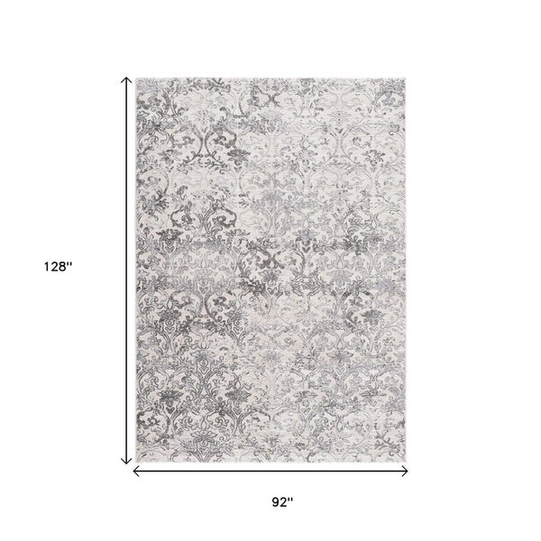 HomeRoots 4' Gray and Ivory Toile Area Rug - Timeless Elegance with Plush Comfort for Any Living Space 8' X 11' 393549