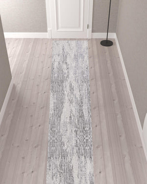 Homeroots 20' Cream Grey Damask Loomed Runner Rug  Polyester 393555