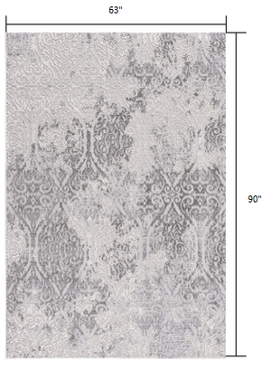 Homeroots 5' X 8' Cream And Gray Tinted Ogee Pattern Area Rug  Polyester 393561