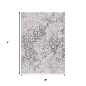 HomeRoots 5' Cream and Gray Ogee Area Rug - Luxurious Power-Loomed Design for Cozy Living Spaces and Style 5' X 8' 393561