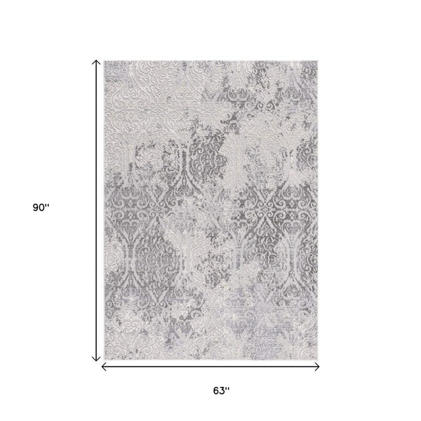 HomeRoots 5' Cream and Gray Ogee Area Rug - Luxurious Power-Loomed Design for Cozy Living Spaces and Style 5' X 8' 393561