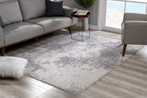 Homeroots 7' X 10' Cream And Gray Tinted Ogee Pattern Area Rug  Polyester 393562