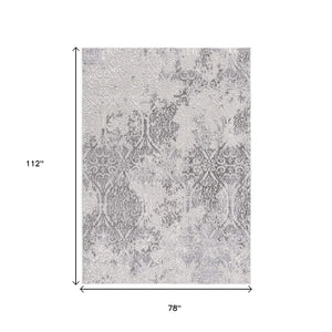 HomeRoots 5' Cream and Gray Ogee Area Rug - Luxurious Power-Loomed Design for Cozy Living Spaces and Style 7' X 10' 393562