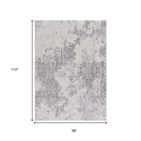 HomeRoots 5' Cream and Gray Ogee Area Rug - Luxurious Power-Loomed Design for Cozy Living Spaces and Style 7' X 10' 393562