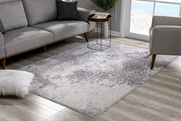 Homeroots 8' X 11' Cream And Gray Tinted Ogee Pattern Area Rug  Polyester 393563
