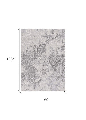 HomeRoots 5' Cream and Gray Ogee Area Rug - Luxurious Power-Loomed Design for Cozy Living Spaces and Style 8' X 11' 393563