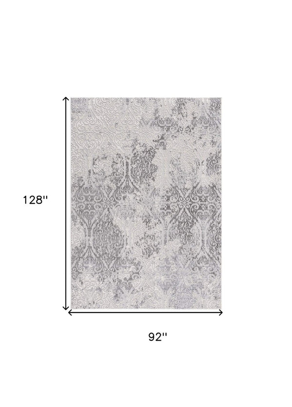 HomeRoots 5' Cream and Gray Ogee Area Rug - Luxurious Power-Loomed Design for Cozy Living Spaces and Style 8' X 11' 393563