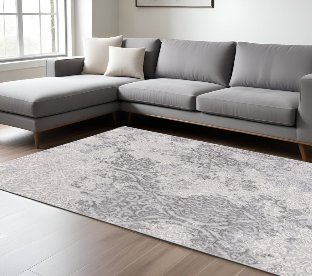 HomeRoots 5' Cream and Gray Ogee Area Rug - Luxurious Power-Loomed Design for Cozy Living Spaces and Style 8' X 11' 393563