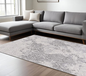 HomeRoots 5' Cream and Gray Ogee Area Rug - Luxurious Power-Loomed Design for Cozy Living Spaces and Style 8' X 11' 393563