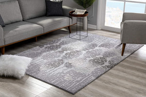 Homeroots 15' Gray Damask Power Loom Runner Rug  Polyester 393568