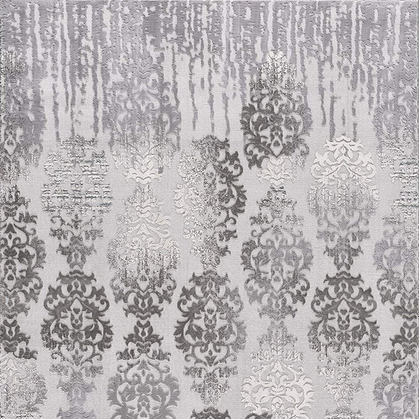 Homeroots 15' Gray Damask Power Loom Runner Rug  Polyester 393568