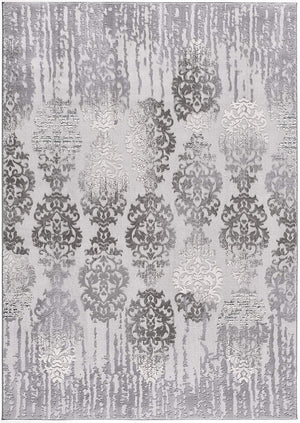 Homeroots 8' Gray Damask Power Loom Runner Rug  Polyester 393573