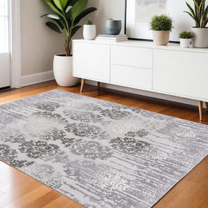 HomeRoots 4' Gray and Ivory Damask Area Rug - Timeless Elegance and Comfort for Any Room's Décor Style 4' X 6' 393574