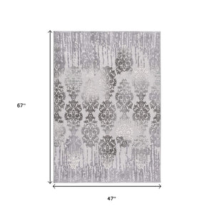 HomeRoots 4' Gray and Ivory Damask Area Rug - Timeless Elegance and Comfort for Any Room's Décor Style 4' X 6' 393574
