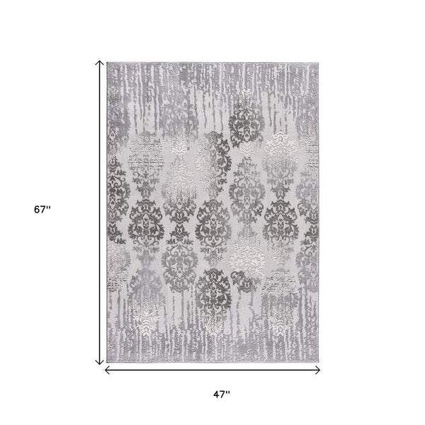 HomeRoots 4' Gray and Ivory Damask Area Rug - Timeless Elegance and Comfort for Any Room's Décor Style 4' X 6' 393574